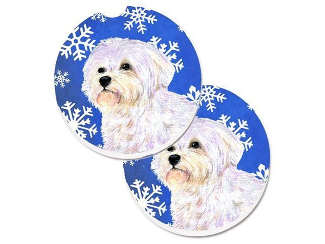 Carolines Treasures SS4619CARC Maltese Winter Snowflakes Holiday Set of 2 Cup Holder Car Coaster