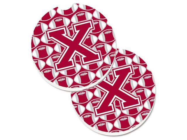 Carolines Treasures CJ1065-XCARC Letter X Football Crimson with Grey & White Set of 2 Cup Holder Car Coaster