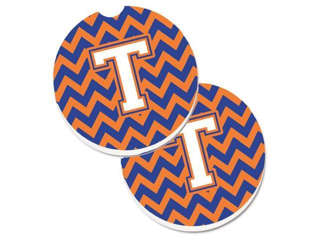 Carolines Treasures CJ1060-TCARC Letter T Chevron Blue & Orange No3 Set of 2 Cup Holder Car Coaster