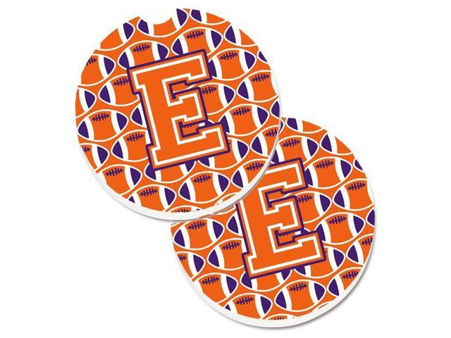 Carolines Treasures CJ1072-ECARC Letter E Football Orange with White & Regalia Set of 2 Cup Holder Car Coaster