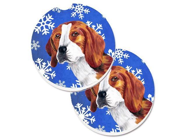 Carolines Treasures SC9369CARC Beagle Winter Snowflakes Holiday Set of 2 Cup Holder Car Coaster