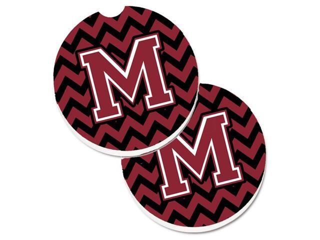 Carolines Treasures CJ1052-MCARC Letter M Chevron Garnet & Black Set of 2 Cup Holder Car Coaster
