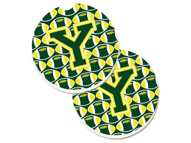 Carolines Treasures CJ1075-YCARC Letter Y Football Green & Yellow Set of 2 Cup Holder Car Coaster