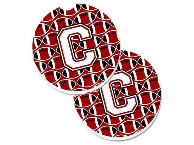 Carolines Treasures CJ1082-CCARC Letter C Football Cardinal & White Set of 2 Cup Holder Car Coaster