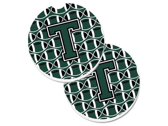 Carolines Treasures CJ1071-TCARC Letter T Football Green & White Set of 2 Cup Holder Car Coaster