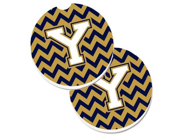 Carolines Treasures CJ1057-YCARC Letter Y Chevron Navy Blue & Gold Set of 2 Cup Holder Car Coaster