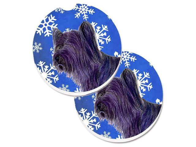 Carolines Treasures SS4601CARC Skye Terrier Winter Snowflakes Holiday Set of 2 Cup Holder Car Coaster