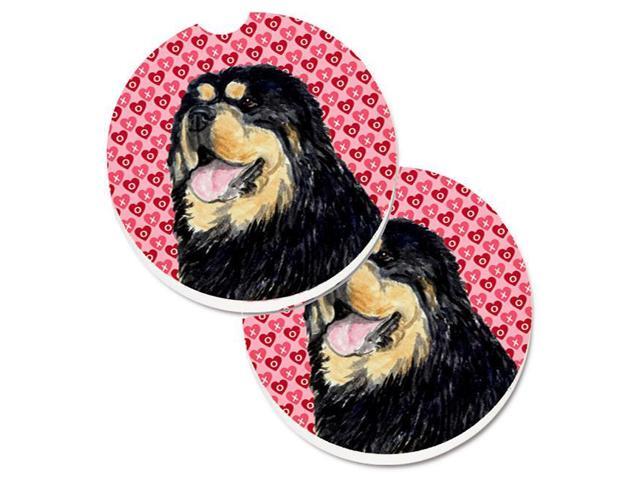 Carolines Treasures SS4512CARC Tibetan Mastiff Hearts Love Valentines Day Set of 2 Cup Holder Car Coaster