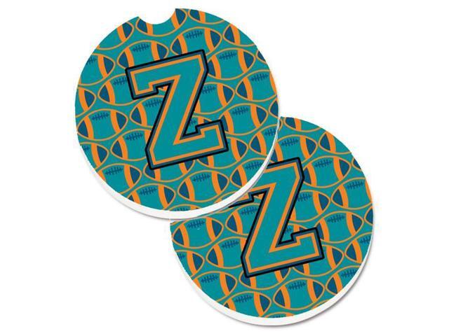 Carolines Treasures CJ1063-ZCARC Letter Z Football Aqua with Orange & Marine Blue Set of 2 Cup Holder Car Coaster