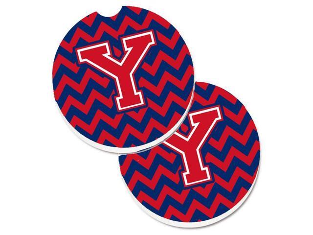 Carolines Treasures CJ1054-YCARC Letter Y Chevron Yale Blue & Crimson Set of 2 Cup Holder Car Coaster