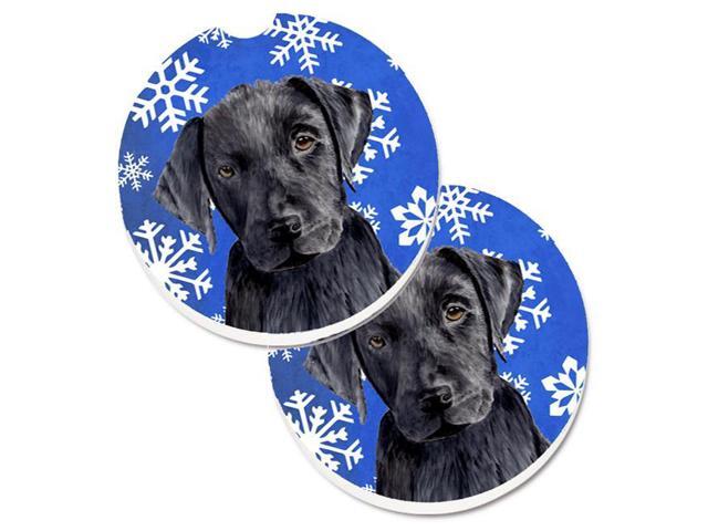 Carolines Treasures SC9364CARC Labrador Winter Snowflakes Holiday Set of 2 Cup Holder Car Coaster