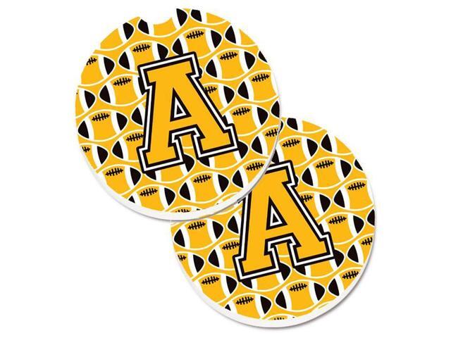 Carolines Treasures CJ1080-ACARC Letter A Football Black with Old Gold & White Set of 2 Cup Holder Car Coaster