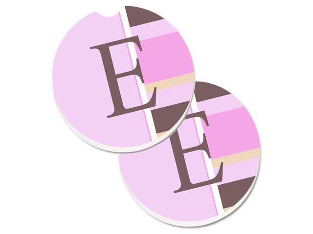 Carolines Treasures CJ1005-ECARC Letter E Initial Monogram Pink Stripes Set of 2 Cup Holder Car Coaster