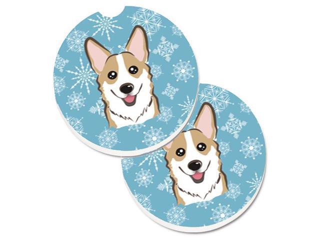Carolines Treasures BB1687CARC Snowflake Sable Corgi Set of 2 Cup Holder Car Coaster
