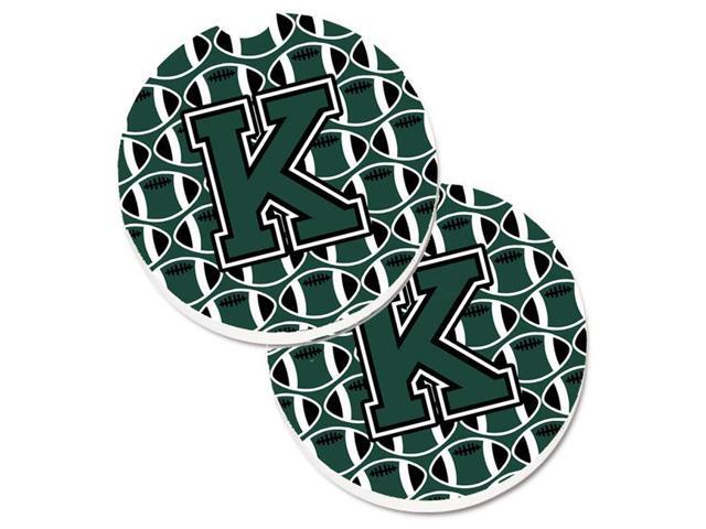 Carolines Treasures CJ1071-KCARC Letter K Football Green & White Set of 2 Cup Holder Car Coaster