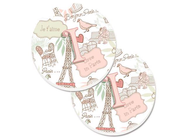 Carolines Treasures CJ2002-ICARC Letter I Love in Paris Pink Set of 2 Cup Holder Car Coaster