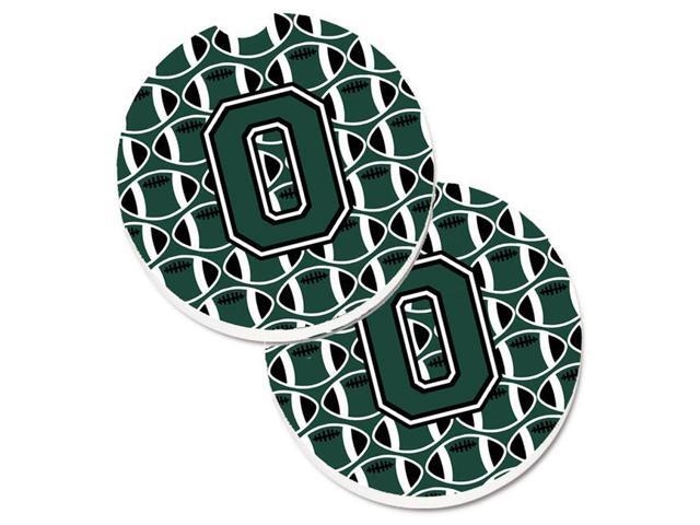 Carolines Treasures CJ1071-OCARC Letter O Football Green & White Set of 2 Cup Holder Car Coaster