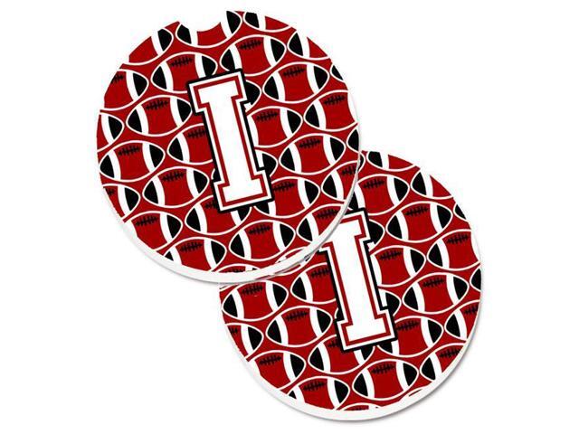 Carolines Treasures CJ1082-ICARC Letter I Football Cardinal & White Set of 2 Cup Holder Car Coaster