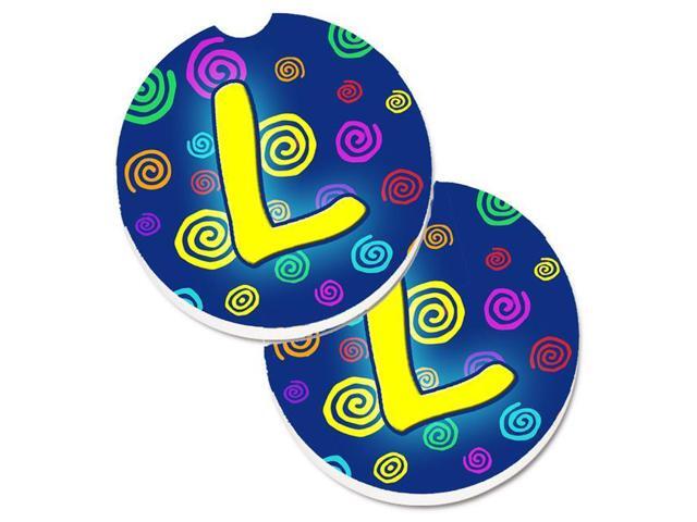 Carolines Treasures CJ1011-LCARC Letter L Initial Monogram Blue Swirls Set of 2 Cup Holder Car Coaster