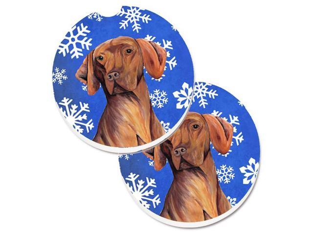 Carolines Treasures SC9378CARC Vizsla Winter Snowflakes Holiday Set of 2 Cup Holder Car Coaster