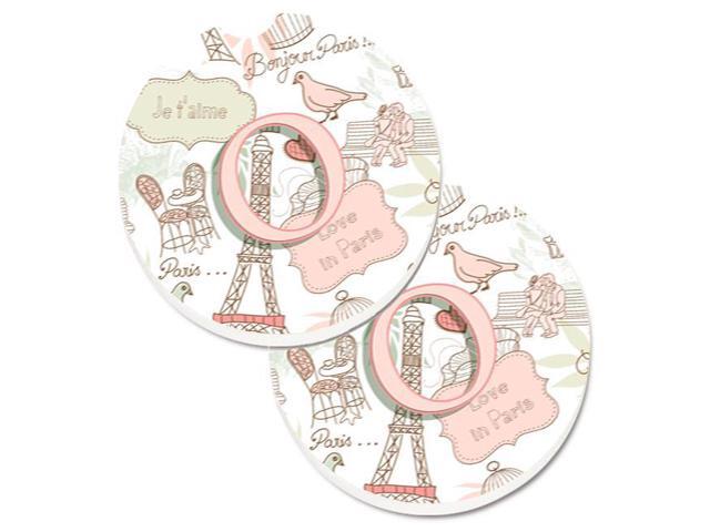 Carolines Treasures CJ2002-OCARC Letter O Love in Paris Pink Set of 2 Cup Holder Car Coaster