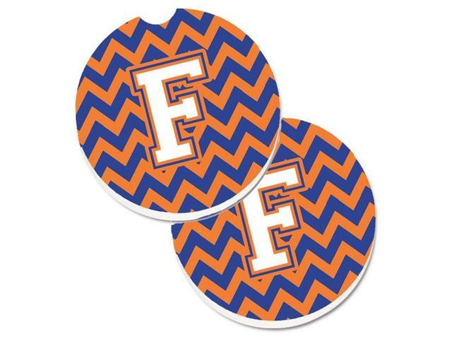 Carolines Treasures CJ1060-FCARC Letter F Chevron Blue & Orange No3 Set of 2 Cup Holder Car Coaster