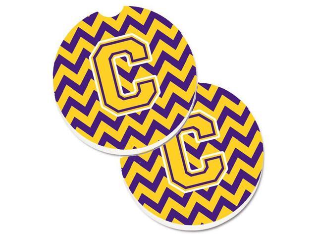 Carolines Treasures CJ1041-CCARC Letter C Chevron Purple & Gold Set of 2 Cup Holder Car Coaster