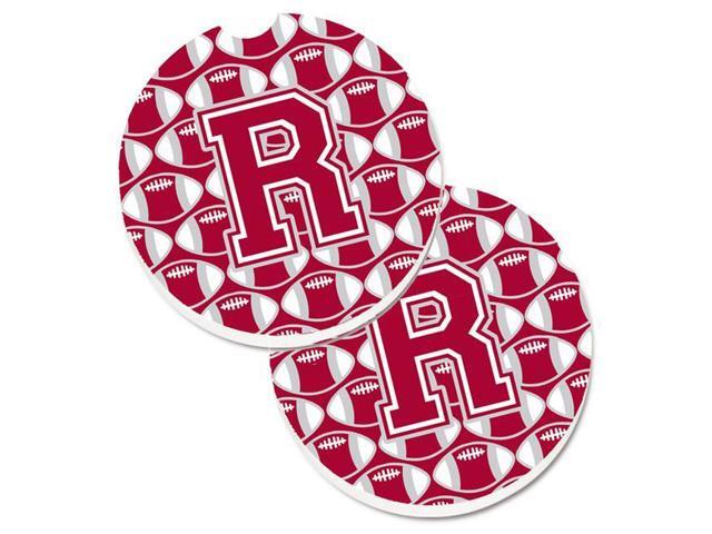 Carolines Treasures CJ1065-RCARC Letter R Football Crimson with Grey & White Set of 2 Cup Holder Car Coaster