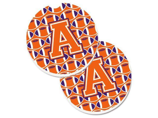 Carolines Treasures CJ1072-ACARC Letter A Football Orange with White & Regalia Set of 2 Cup Holder Car Coaster