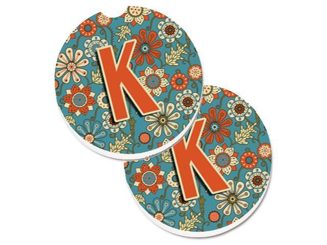Carolines Treasures CJ2012-KCARC Letter K Flowers Retro Blue Set of 2 Cup Holder Car Coaster
