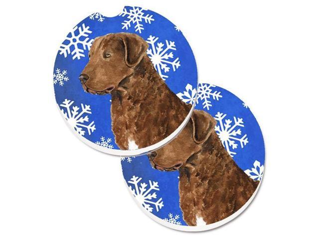 Carolines Treasures SS4669CARC Chesapeake Bay Retriever Winter Snowflakes Holiday Set of 2 Cup Holder Car Coaster
