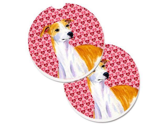 Carolines Treasures LH9148CARC Whippet Hearts Love & Valentines Day Portrait Set of 2 Cup Holder Car Coaster