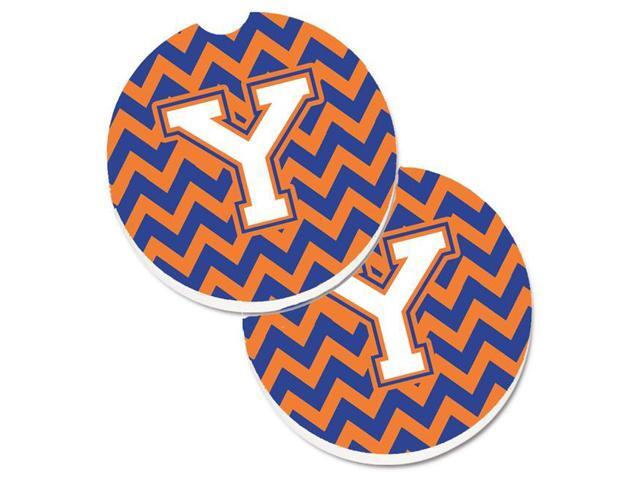 Carolines Treasures CJ1060-YCARC Letter Y Chevron Blue & Orange No3 Set of 2 Cup Holder Car Coaster