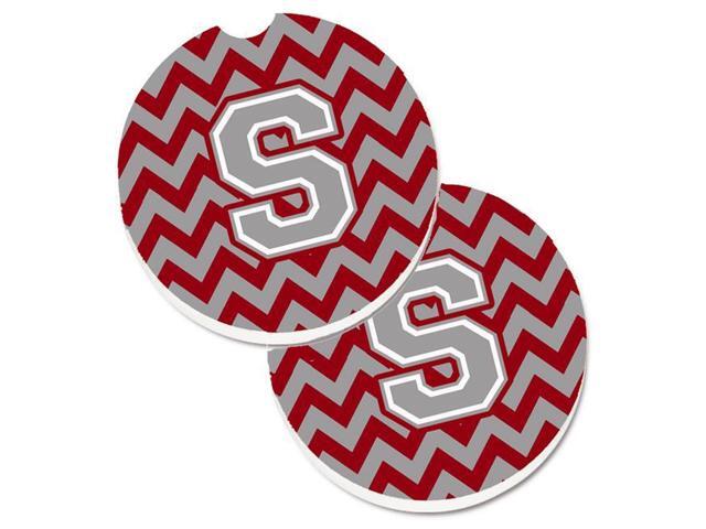 Carolines Treasures CJ1043-SCARC Letter S Chevron Crimson & Grey Set of 2 Cup Holder Car Coaster