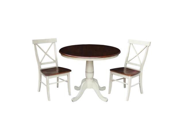 International Concepts K12-36RT-C613P 36 in Round Top Pedestal Table With 2 X-Back Chairs - 3 Piece Set