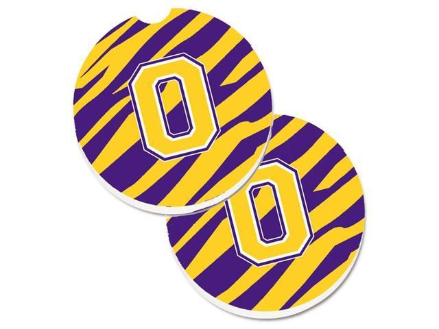 Carolines Treasures CJ1022-OCARC Letter O Monogram Tiger Stripe Purple & Gold Set of 2 Cup Holder Car Coaster