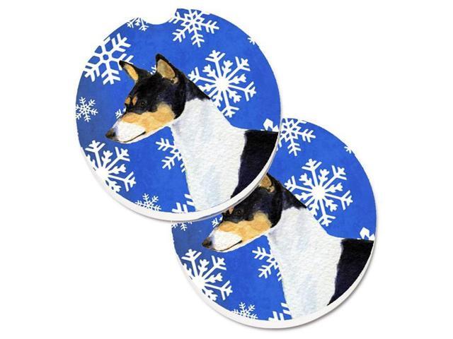 Carolines Treasures SS4652CARC Basenji Winter Snowflakes Holiday Set of 2 Cup Holder Car Coaster