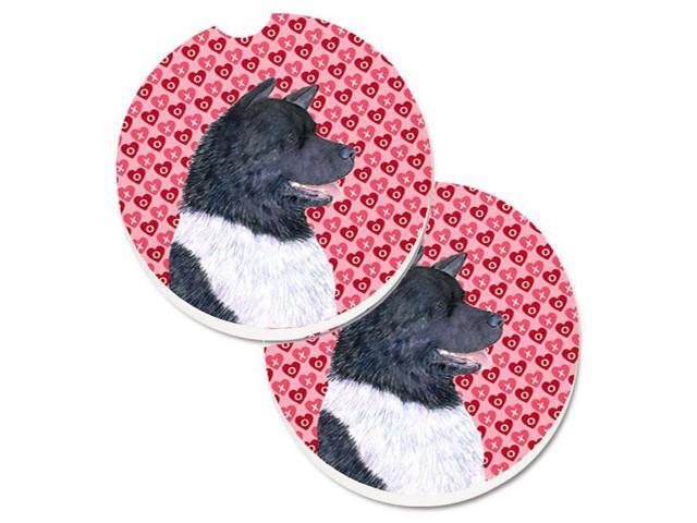 Carolines Treasures SS4521CARC Akita Hearts Love & Valentines Day Portrait Set of 2 Cup Holder Car Coaster