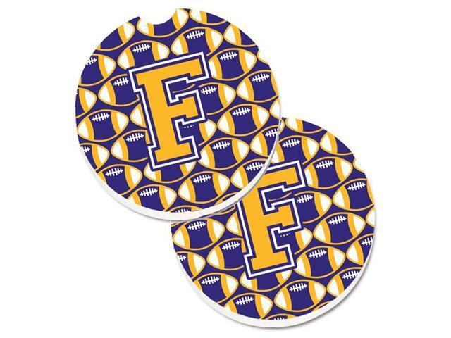 Carolines Treasures CJ1064-FCARC Letter F Football Purple & Gold Set of 2 Cup Holder Car Coaster