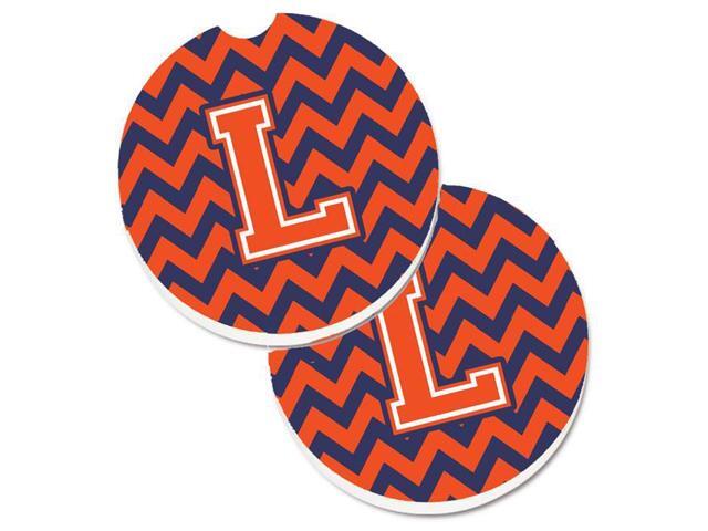 Carolines Treasures CJ1042-LCARC Letter L Chevron Orange & Blue Set of 2 Cup Holder Car Coaster