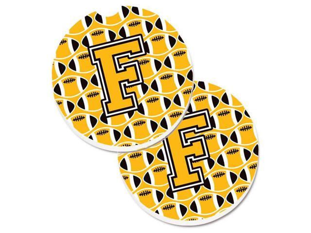 Carolines Treasures CJ1080-FCARC Letter F Football Black with Old Gold & White Set of 2 Cup Holder Car Coaster