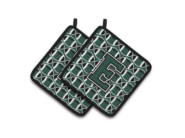 Carolines Treasures CJ1071-EPTHD Letter E Football Green & White Pair of Pot Holders 75 x 3 x 75 in