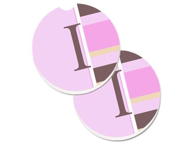 Carolines Treasures CJ1005-ICARC Letter I Initial Monogram Pink Stripes Set of 2 Cup Holder Car Coaster