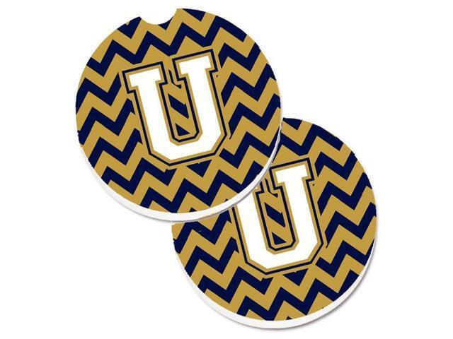 Carolines Treasures CJ1057-UCARC Letter U Chevron Navy Blue & Gold Set of 2 Cup Holder Car Coaster