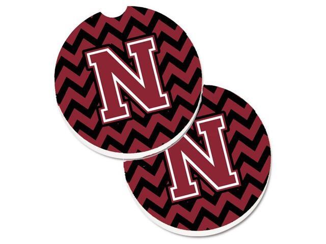 Carolines Treasures CJ1052-NCARC Letter N Chevron Garnet & Black Set of 2 Cup Holder Car Coaster
