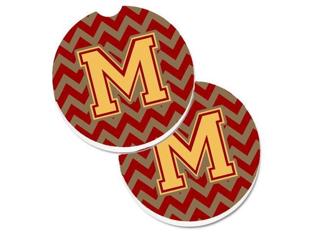 Carolines Treasures CJ1048-MCARC Letter M Chevron Garnet & Gold Set of 2 Cup Holder Car Coaster