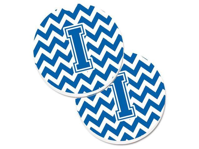 Carolines Treasures CJ1056-ICARC Letter I Chevron Blue & White Set of 2 Cup Holder Car Coaster