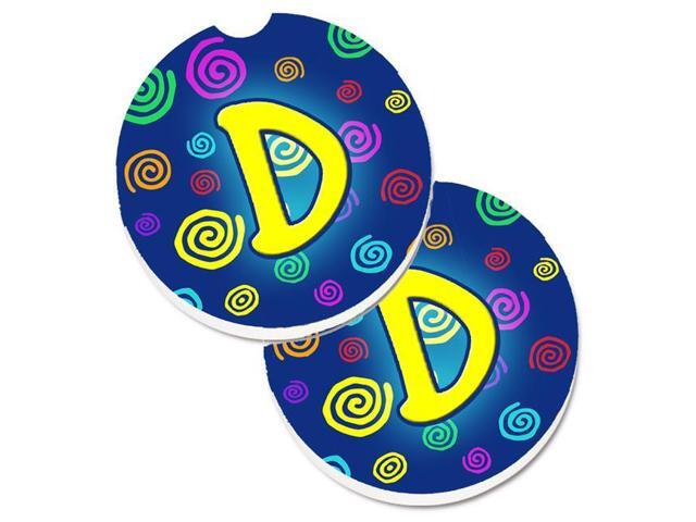 Carolines Treasures CJ1011-DCARC Letter D Initial Monogram Blue Swirls Set of 2 Cup Holder Car Coaster
