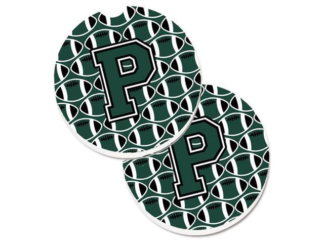 Carolines Treasures CJ1071-PCARC Letter P Football Green & White Set of 2 Cup Holder Car Coaster