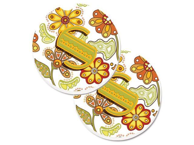 Carolines Treasures CJ2003-SCARC Letter S Floral Mustard & Green Set of 2 Cup Holder Car Coaster